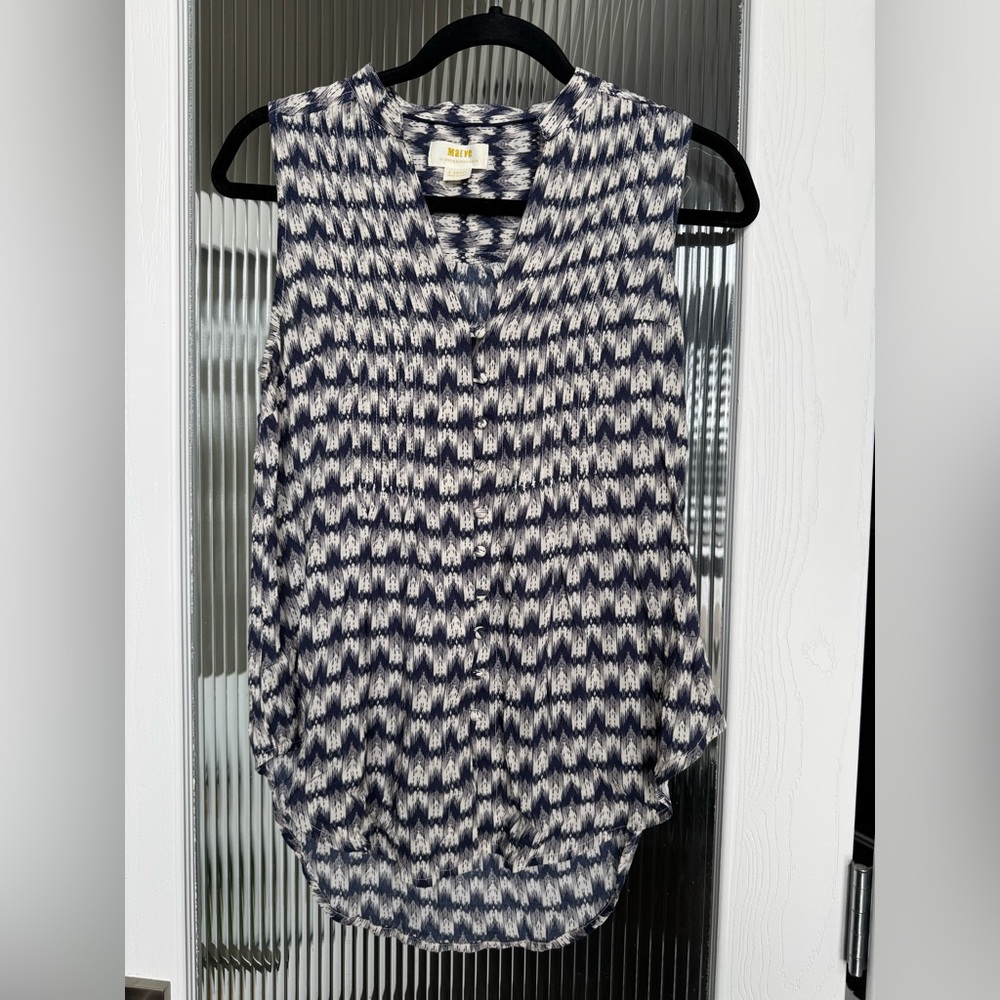 Maeve by Anthropologie Purple, Blue, and White Sleeveless Button Down Blouse